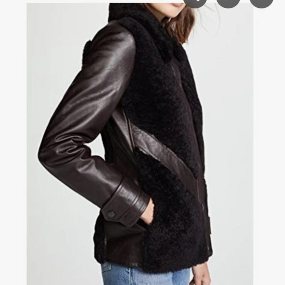 NWOT A.P.C. Brown Leather Jacket with Shearling Accents - Picture 3 of 8